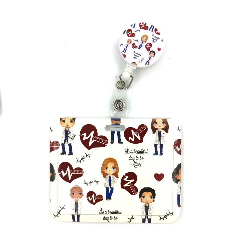 Grey's Anatomy Doctor Nurse Cute Card Cover Clip Lanyard Retractable Student Nurse Badge Reel Clip Cartoon ID Card Badge Holder