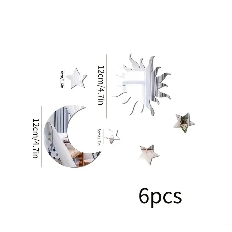 6 Stück Stern- und Mond-Kombinationsspiegel-Wandaufkleber für Schlafzimmer und Wohnzimmer – Ramadan Kareem, Urlaub, Geburtstagsparty-Zubehör – Detail 3