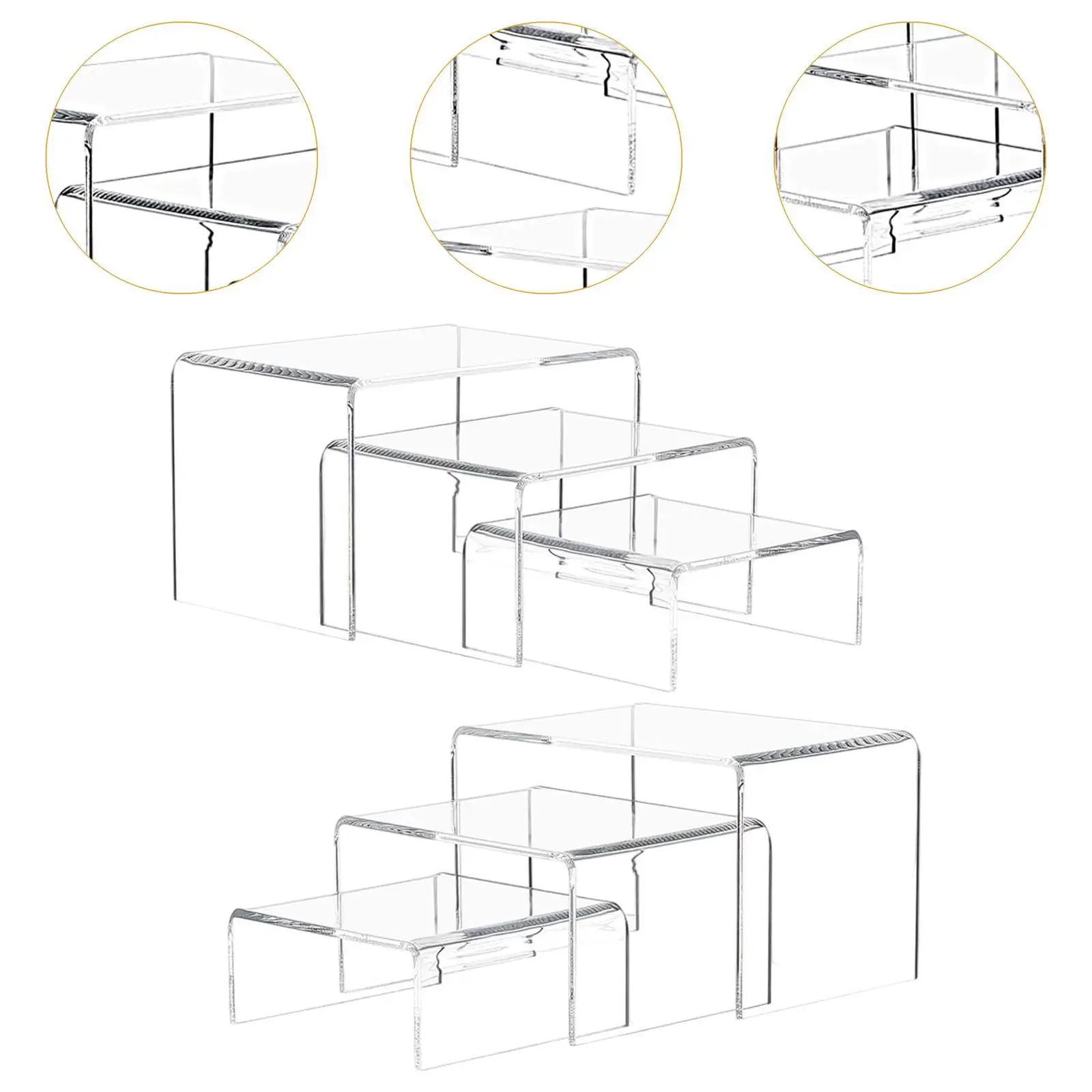 6 Pieces Acrylic Riser Display Shelf Organizer Clear Elevated Display Rack for Mobile Wallet Glasses Retail/shop Supermarket