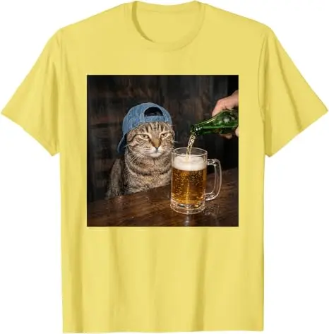 Lustiges Katzen-Biertrinken-Hemd mit Grafik „Unbeeindruckter Tabby“ – Y2k Katzen-Papa, betrunken in Bar/Nachtclub – Humorvolle Kleidung – Detail 20