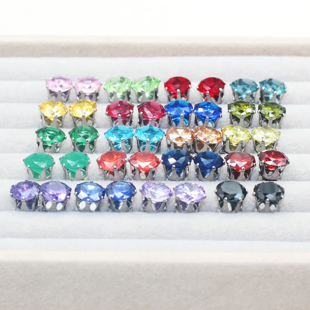 Edelstahl-Ohrstecker 8mm rund Bunte AAA Zirkon-Schmuckstücke Allergiefrei – Detail 1