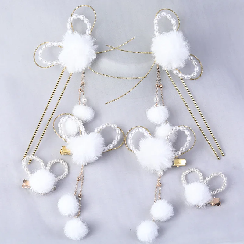 

Hanfu Hair Accessories Hairball Ancient Style Hairpin Velvet Rabbit Pair Clip Velvet Ball Head Accessories Fury Hairpin