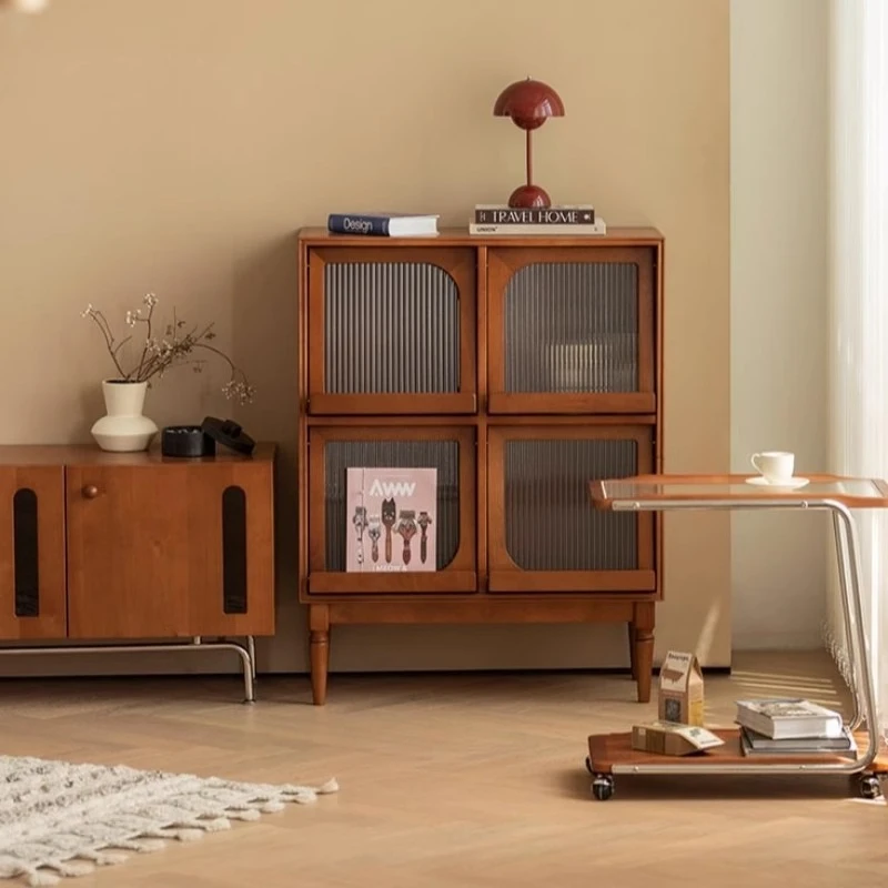 Nordic solid wood used magazine cabinet, storage sideboard, display cabinet, vintage bookshelf next to sofa
