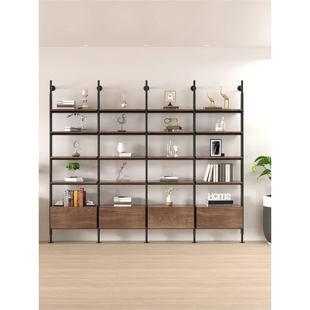 

Modern wrought iron bookshelf, living room solid wood bookcase against the wall, floor-to-ceiling multi-layer