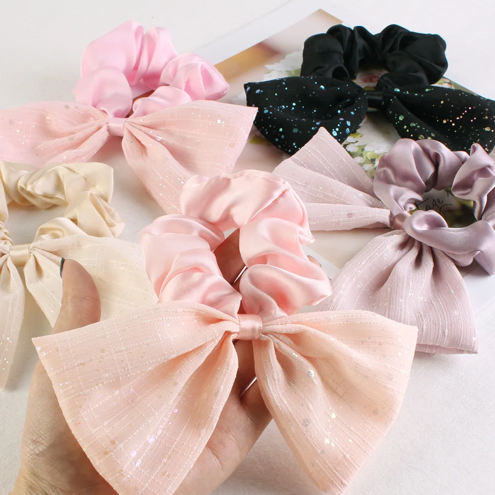 النسخة الكورية Ins مزاجه بلون متعدد الألوان إكسسوارات الشعر، فتاة صغيرة طازجة لطيف رباط شعر الحرير الذهبي بالجملة