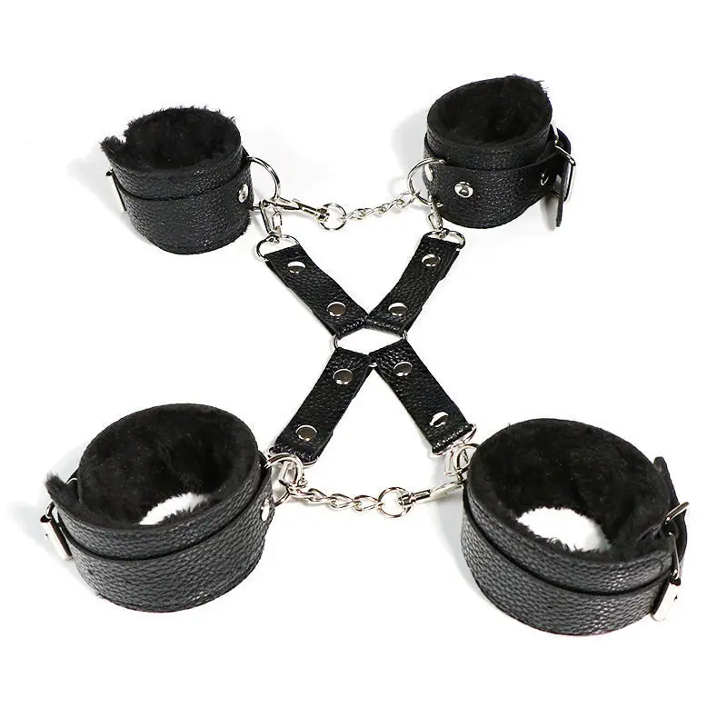 Adjustable BDSM Wrist Ankle Cuffs Restraint Kit Leather Flogger Spanking Paddle leather whip SM Erotic Toy Set For Adult Couples view 2