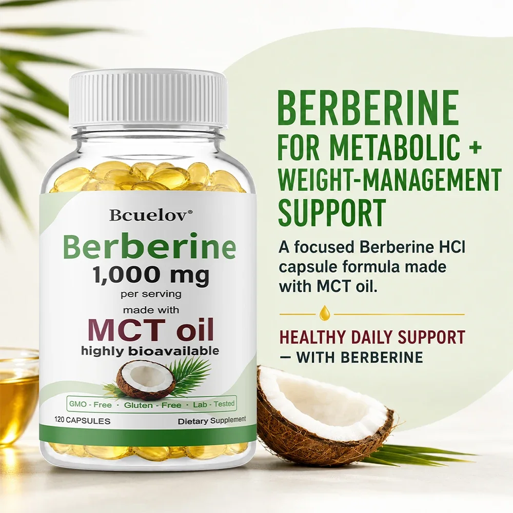 Berberine + MCT Oil - Supports Energy and Endurance, Healthy Weight Management - Easy To Absorb Supplement