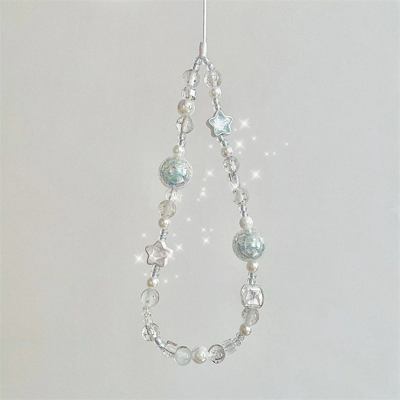 INS Korean Cute Star Beaded Pendant Phone Strap Charm For iPhone Samsung Universal Accessories Anti-Loss Chain Lanyard Jewelry