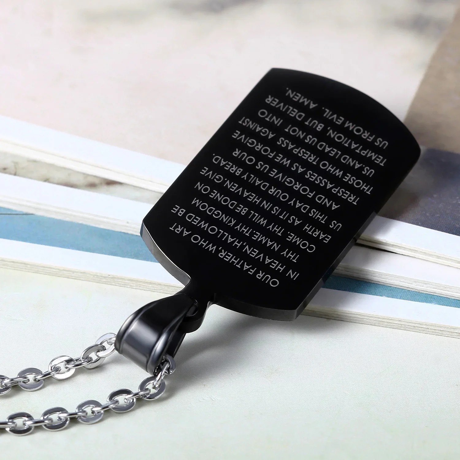 Black Silver Color Cross Bible Men\'s Necklace with \