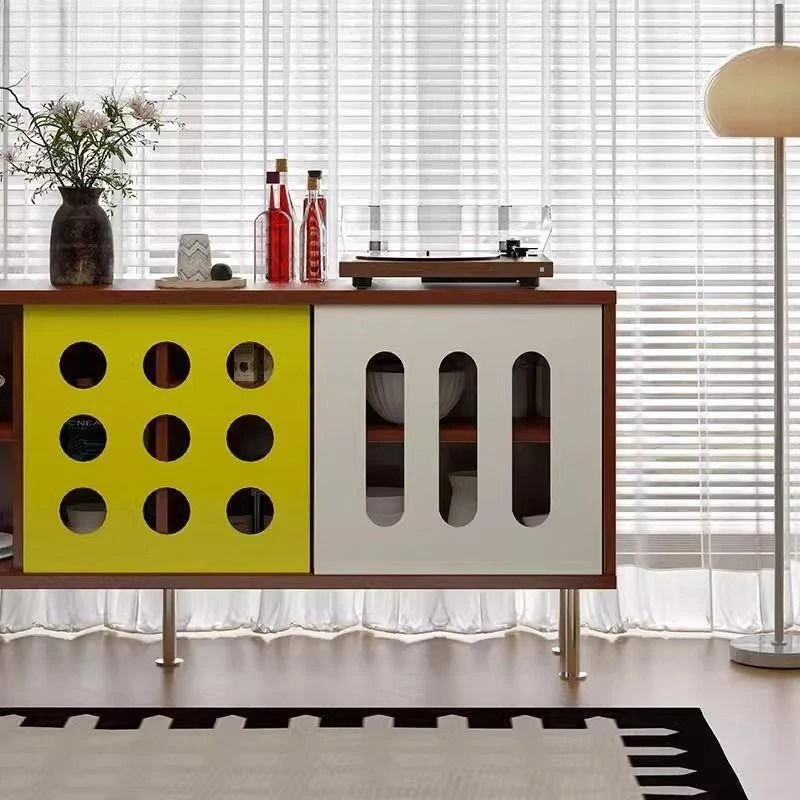 Dining side cabinet color matching living room wall integrated locker retro style tea cabinet storage cabinet