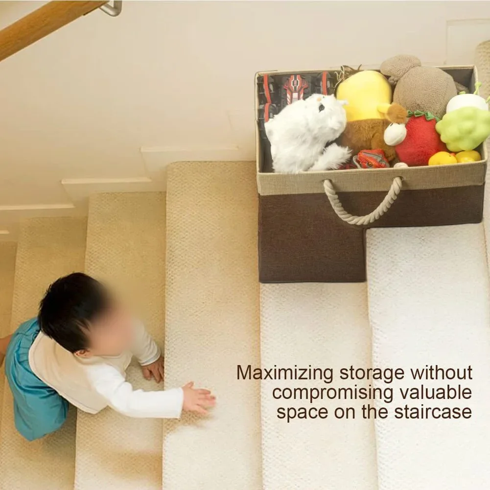 Foldable Stair Baskets Stylish Storage Solution For Wooden & Carpeted Steps Storage Basket With Cloth Bag For Miscellaneous Item