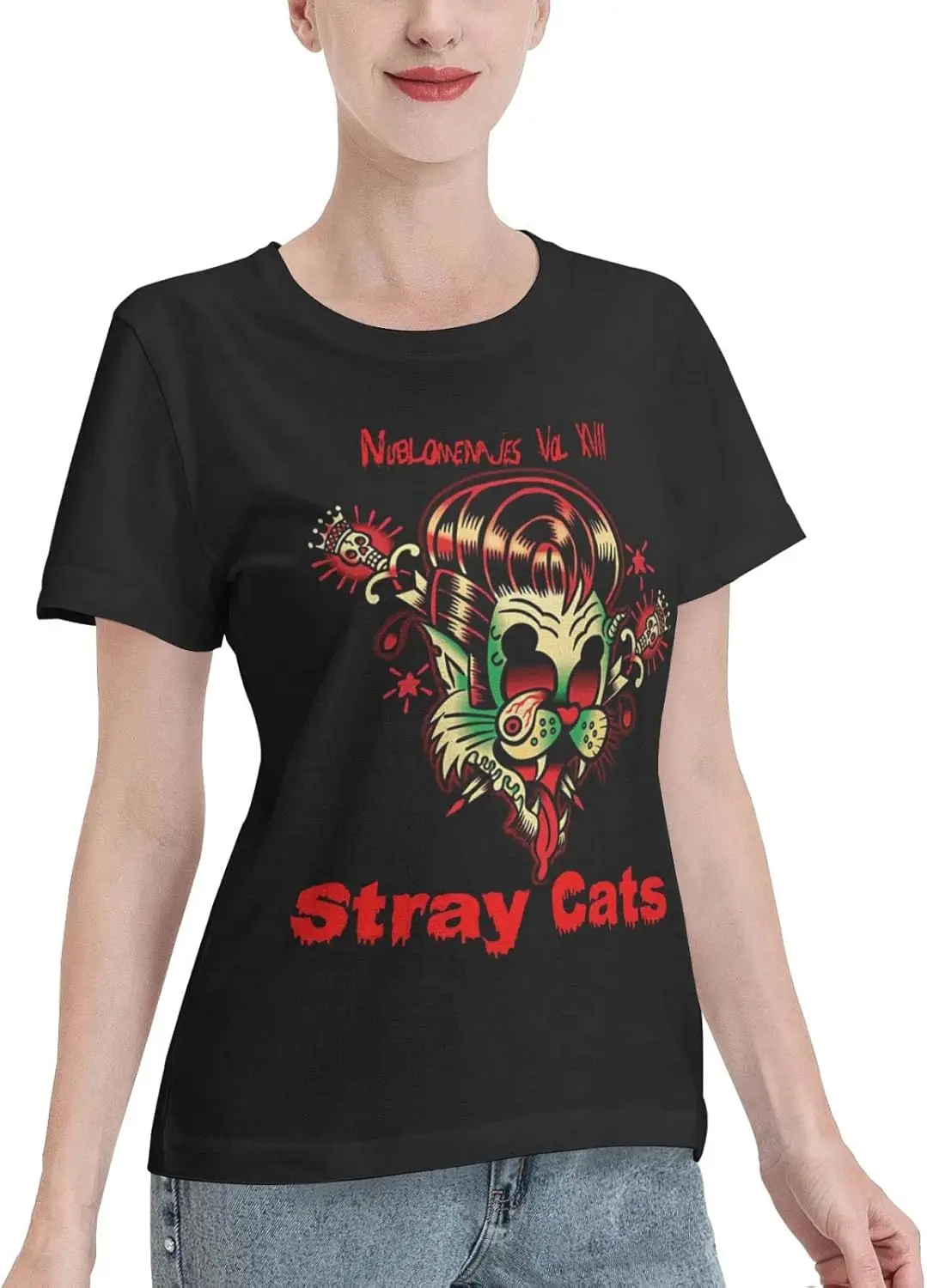 Stray Rock Cats Band Shirts Womens Summer Tops Cotton Short-Sleeve Clothes Crewneck T Shirt