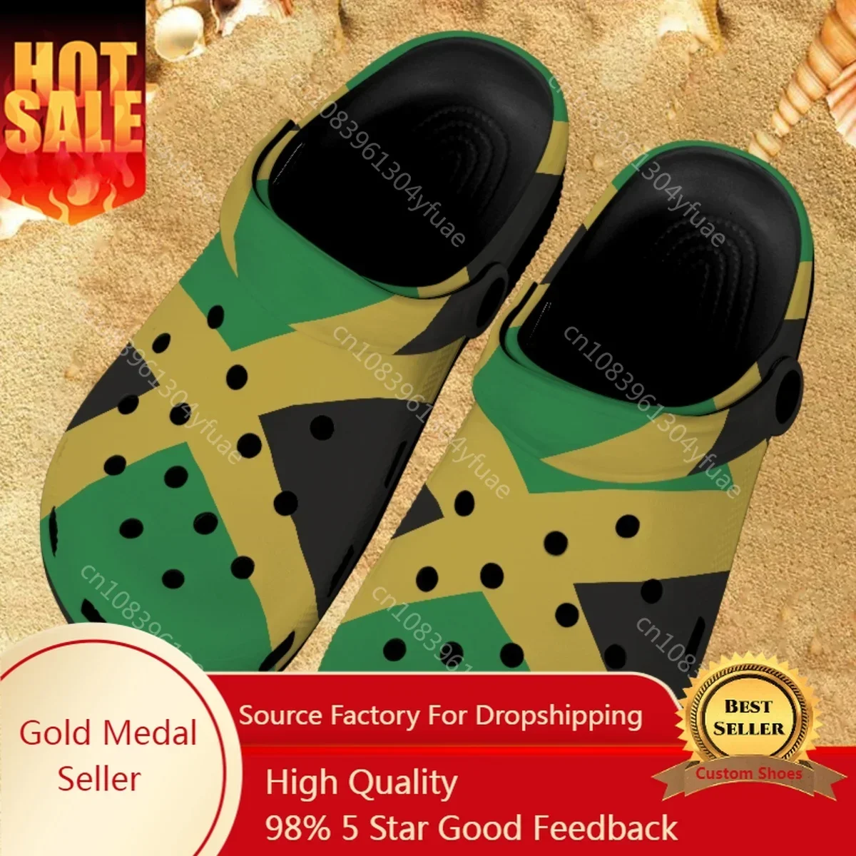 

Jamaica Flag Design Ladies Sandals Comfortable Non-slip Heel Strap Slippers Home Lightweight Garden Shoes Clogs Zapatos Plano