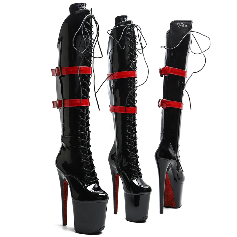 

Leecabe 20CM/8inches Patent PU Black with Red Trend fashion Glitter High Heel platform stripper heel Pole Dance boots