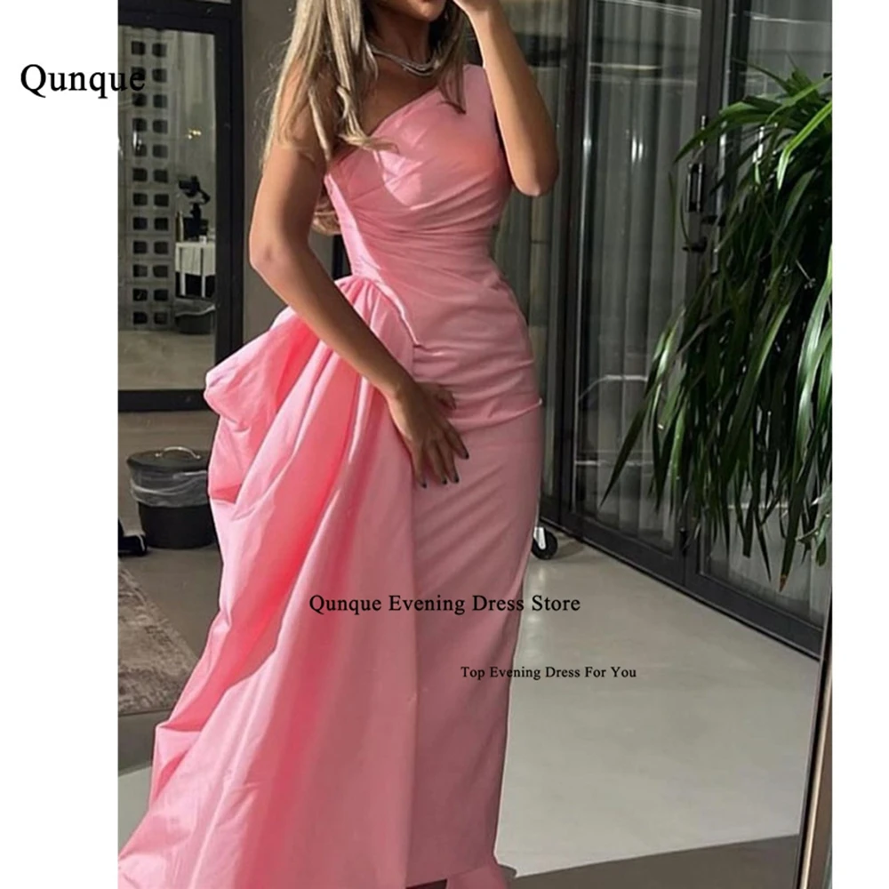 Qunque Luxury Saudi Arabia Evening Dresses Customized Pink One Shoulder Mermaid Prom Gown Elegant Formal Occasion Long Dresses