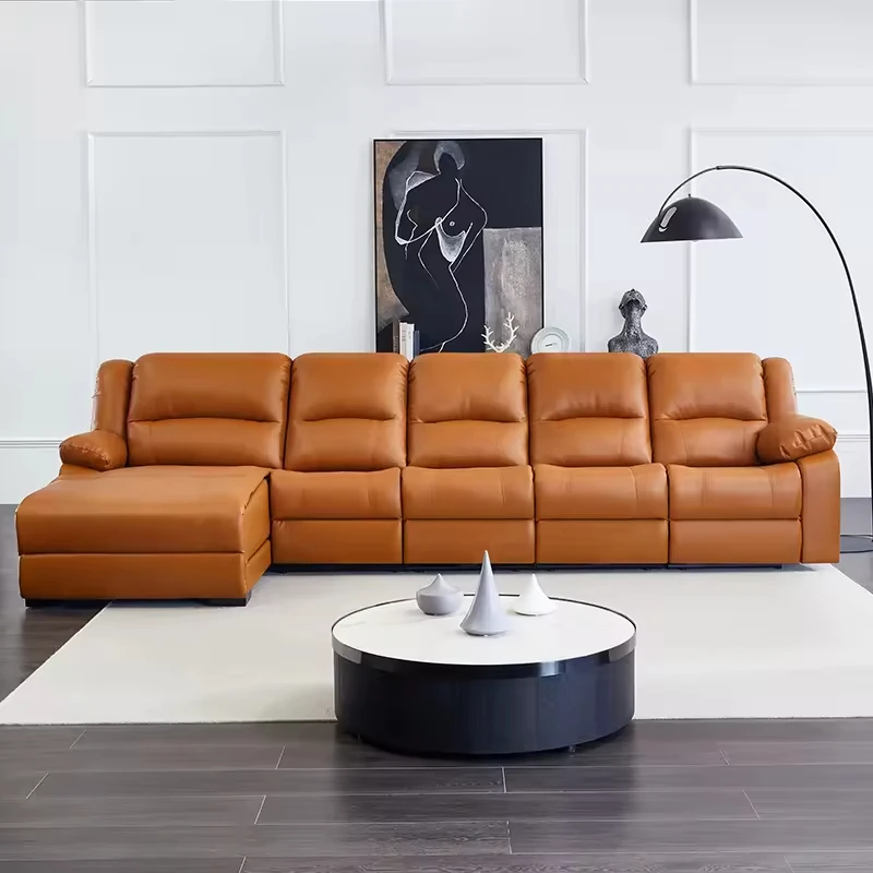 #Space Electric Capsule Multi-functional Three Seat Set First Floor Cowhide Home Theater Living Room Size Modern Leather Sofa