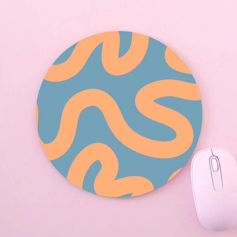 Swirls Abstract Blue Orange Pink Lines Art Custom Made Round Non-Slip Black And White Mouse Mat Pad For PC Mac Computer