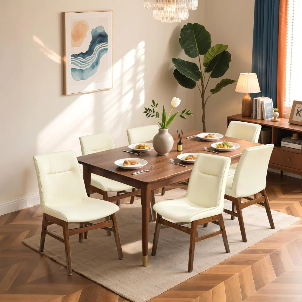 

Набор из 6 обеденных стульев, стулья для столовой с обивкой из искусственной кожи с изогнутым сиденьем и спинкой, кухонный стул из массива дерева