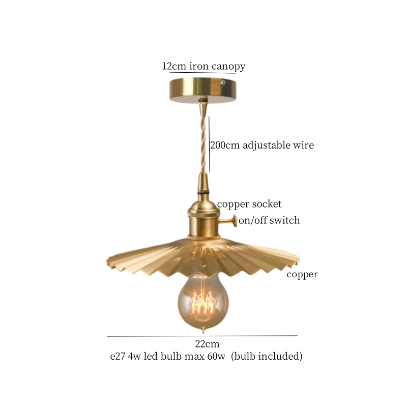 IWHD النحاس مطوي قلادة LED أضواء بار مقهى المطبخ مطعم غرفة نوم غرفة المعيشة خمر لوفت ديكور مصباح معلق الإضاءة