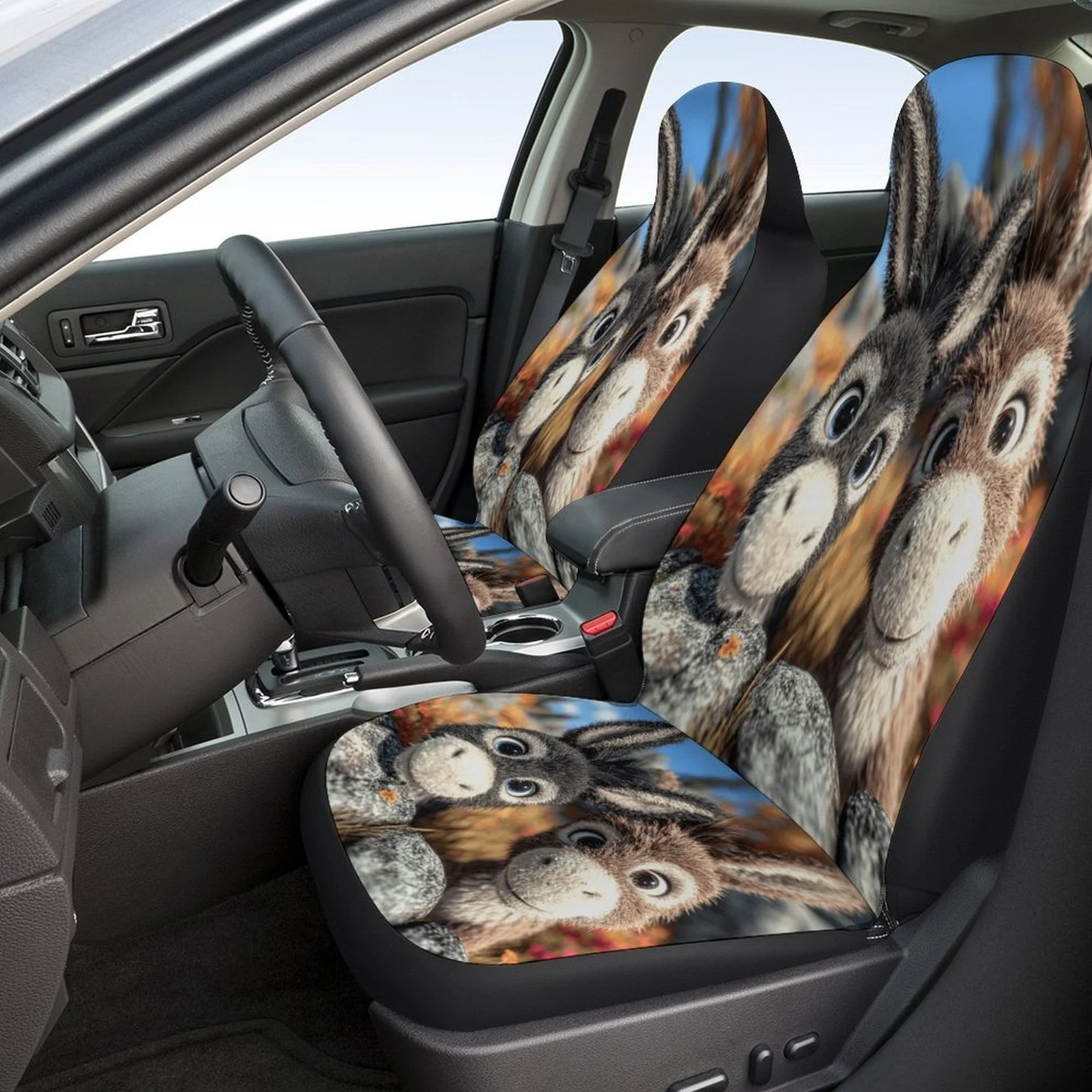 Donkey Friends Themed Car Seat Cover Set For Most Cars, Fashionable Novelty Car Seat Protector Covers Full Set, Car Seat Covers