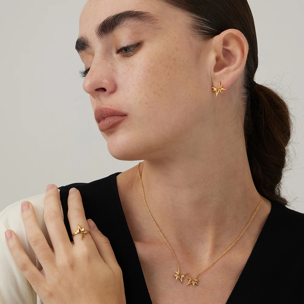 

ENFASHION Celestial Star Rings For Women Anillos Mujer Halloween 18K Gold Color Stainless Steel Ring Fashion Jewelry R224162