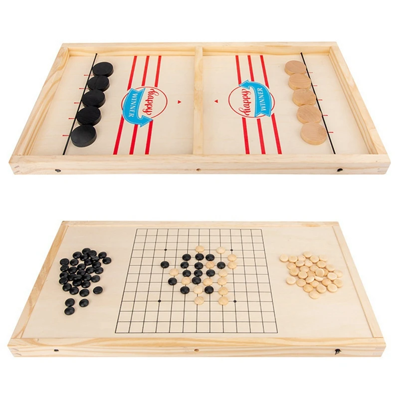 2-In-1 Wooden Fun Ice Hockey + Bouncing Chess Adult Children Double Puzzle Parent-Child Interactive Tabletop Game