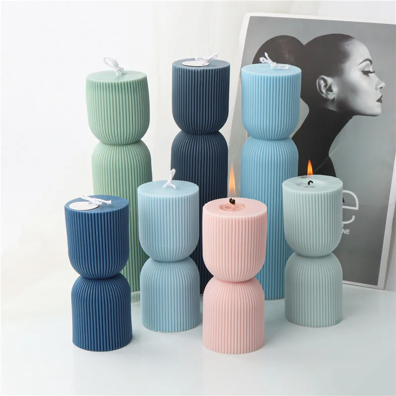 New Cylindrical Stripe Silicone Candle Mold Large Beautiful Geometric DIY Gypsum Resin Ice Soap Mould Home Decor Ornament Gifts