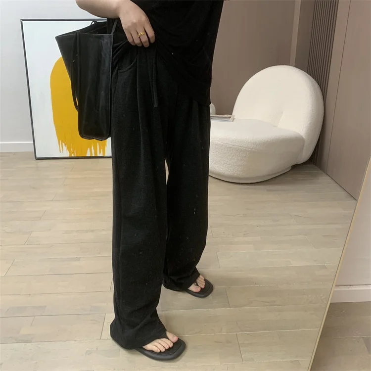 

High Waist Dstring Wide Leg Pants Casual Floor Length Trousers Spring Summer New Sle Women's Comfortable Polyester Fiber