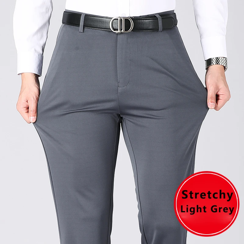 

High Quality Business Formal Stretchy Men Suit Pants Spring Autumn Straight Thick Male Trousers Luxury Elegant Pantalones Hombre