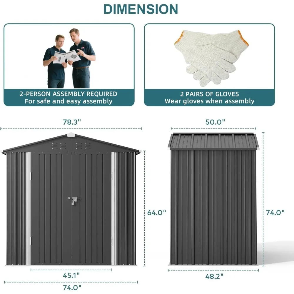 6 x 4 FT Outdoor Storage Shed, Metal Garden Shed, Dark Gray | Double Lockable Doors, Anti-Corrosion Metal Garden, Customized