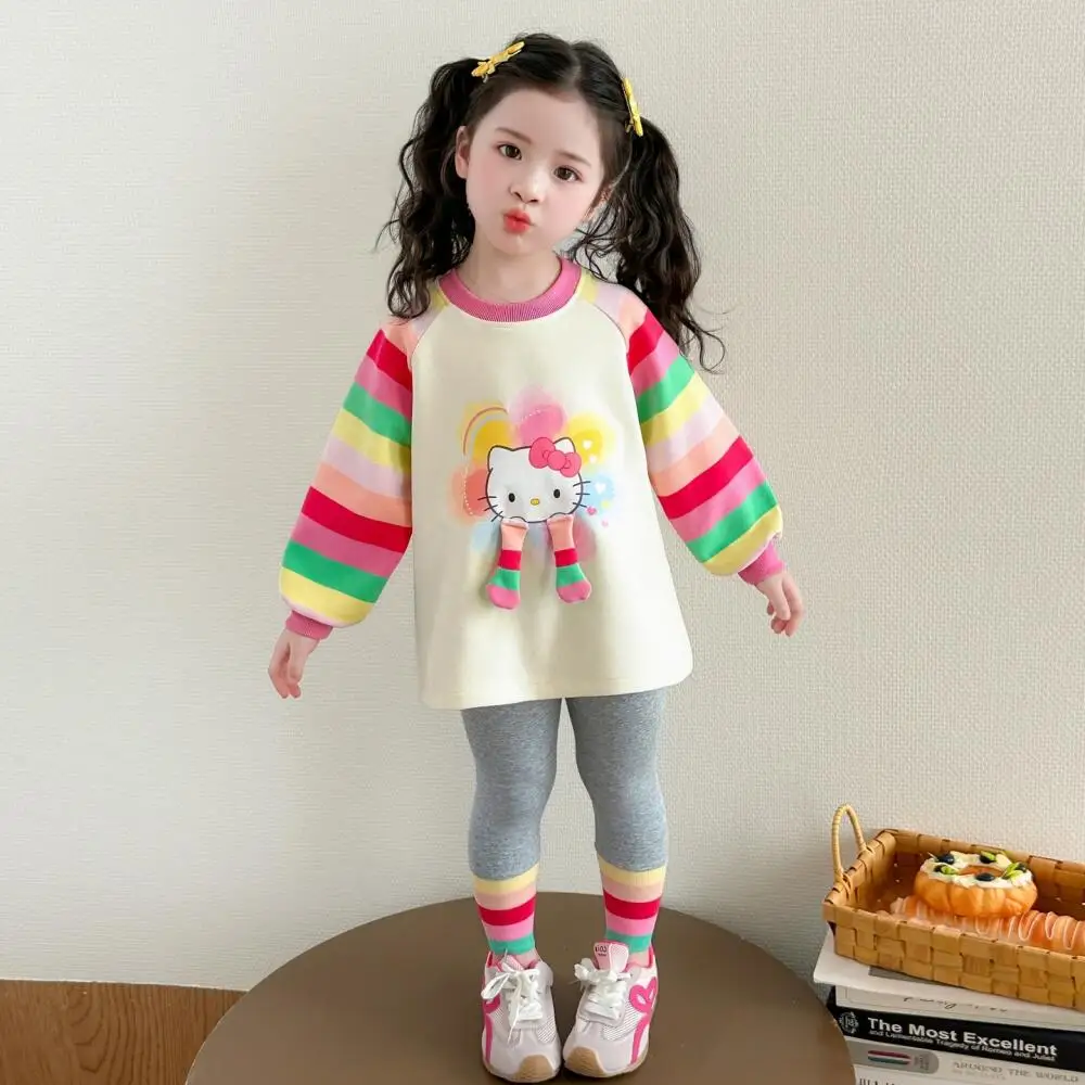 

Комплект свитшотов с героями мультфильмов Sanrio Hello Kitty для девочек, весенне-осенние модные леггинсы для детей, милый комплект из 2 предметов, детская одежда