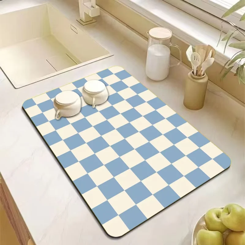 VIKAMA Checkerboard Coffee Machine Mat, Quick Drying Waterproof Absorbent Kitchen Countertop Tableware Drainage Protection Mat