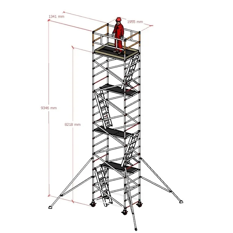 Durable 6m-12m Mobile Scaffolding Tower Ladder Aluminum Rolling Scaffolding