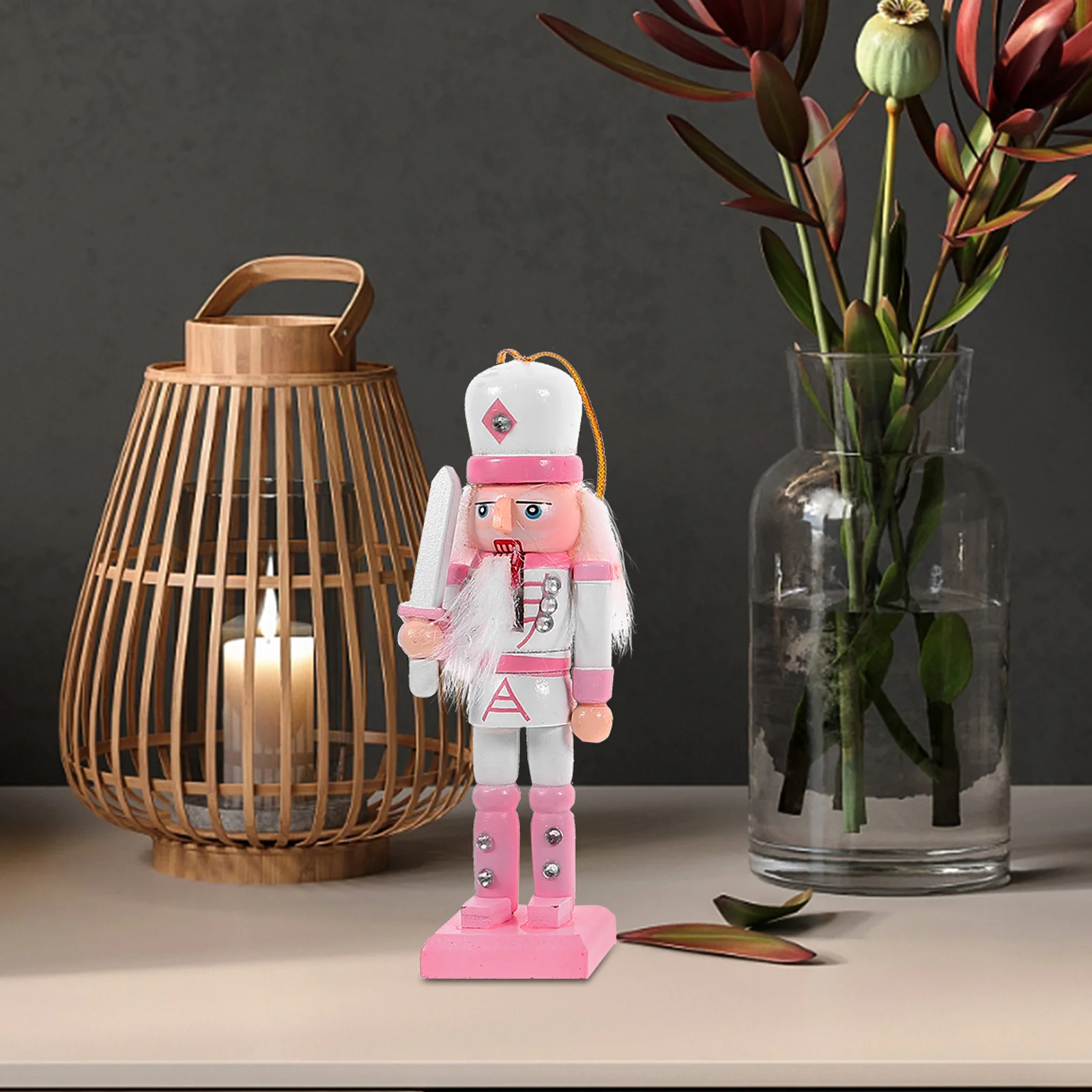 

4Pcs Nutcracker Christmas Decorations Pink Wood Nutcracker Desk Festival Decor Party Ornament Set Christmas Decoration