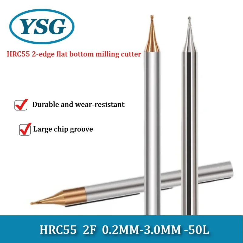 Micro 2 Flute Flat End Mill HRC55 Carbide Deep Long Neck CNC Milling Cutter Small Diameter 0.2-3.0mm for Engraving Router Bit