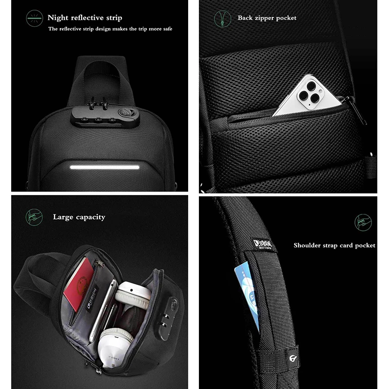 Men's Shoulder Bag Work Fashion Multifunction USB Crossbody Bag Shoulder Bag Travel Messenger Pack Chest Bag for Male