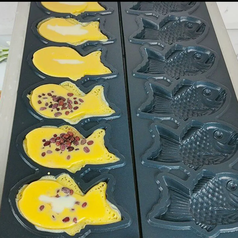 Dual Temp Control Electric Taiyaki Maker Non-Stick Fish Mold Stainless Steel Commercial Fish Cake Waffle Machine