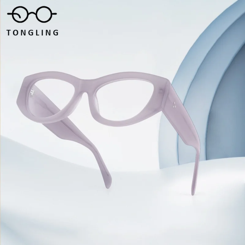 Elegant Fashion Women Cat-Eye Wide-Rimmed Glasse Highend Simple Men Handcrafted High-Quality Acetate Personalized Eyeglass Frame