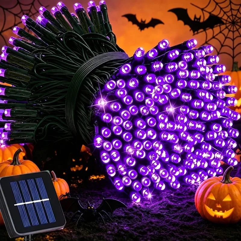 Solar Powered Fairy Lights 8 Modes Garden String Lights for Porch Patio Yard Fence Trees Haunted House Party Halloween Christmas