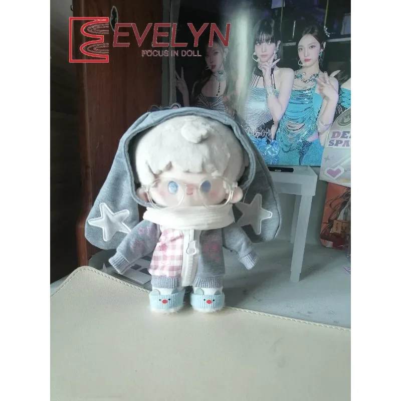Evelyn（Doll）20cm Mini Grey Hoodie Rabbit Ear Clothes Cartoon Style Jumpsuit Mini Clothes Love and Deepspace diy Clothing Gift