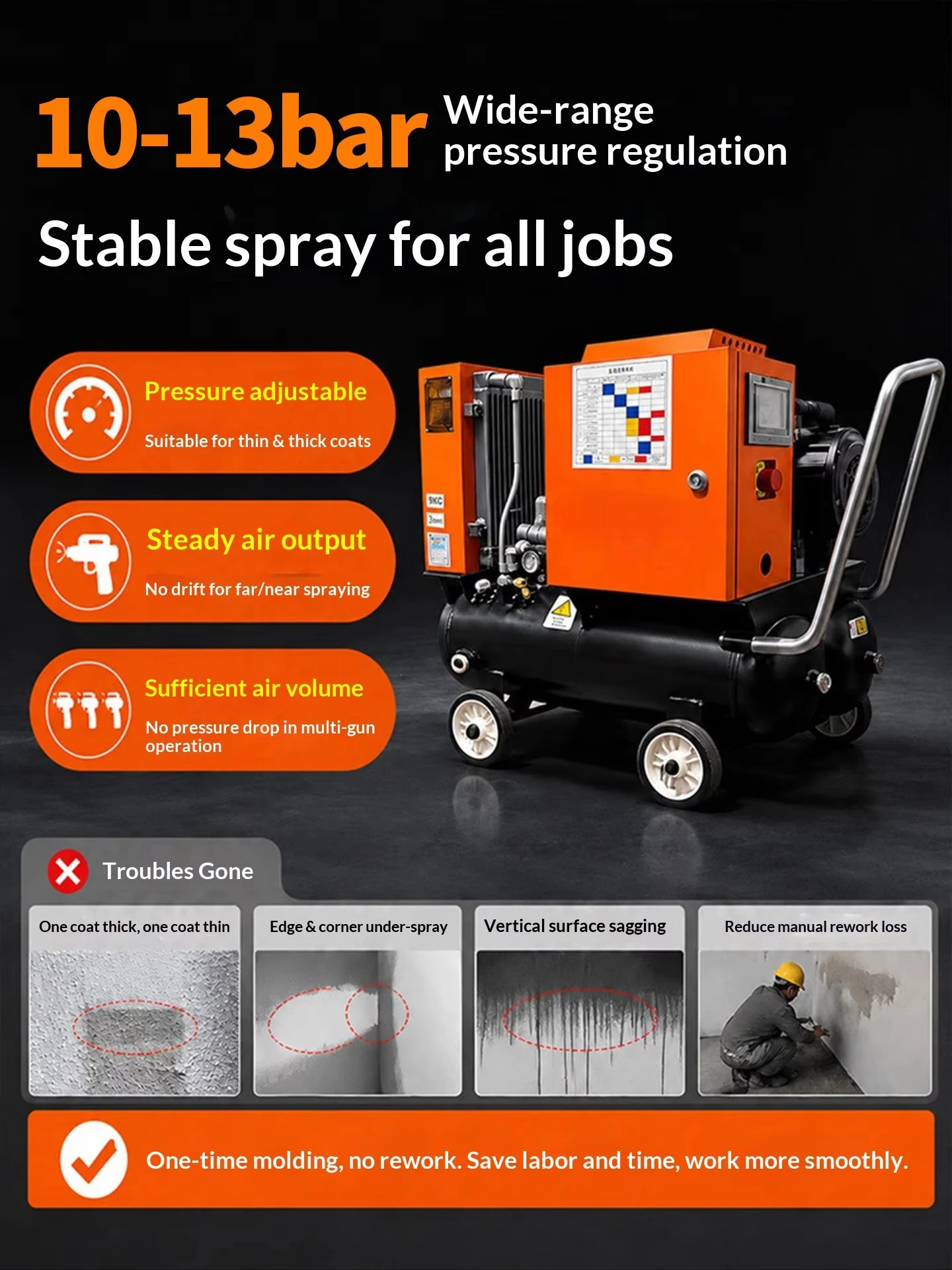 Mobile Air Compressor, Stone Texture Paint Spray Gun, Wall Finishing, Construction Tool, Portable Compressor