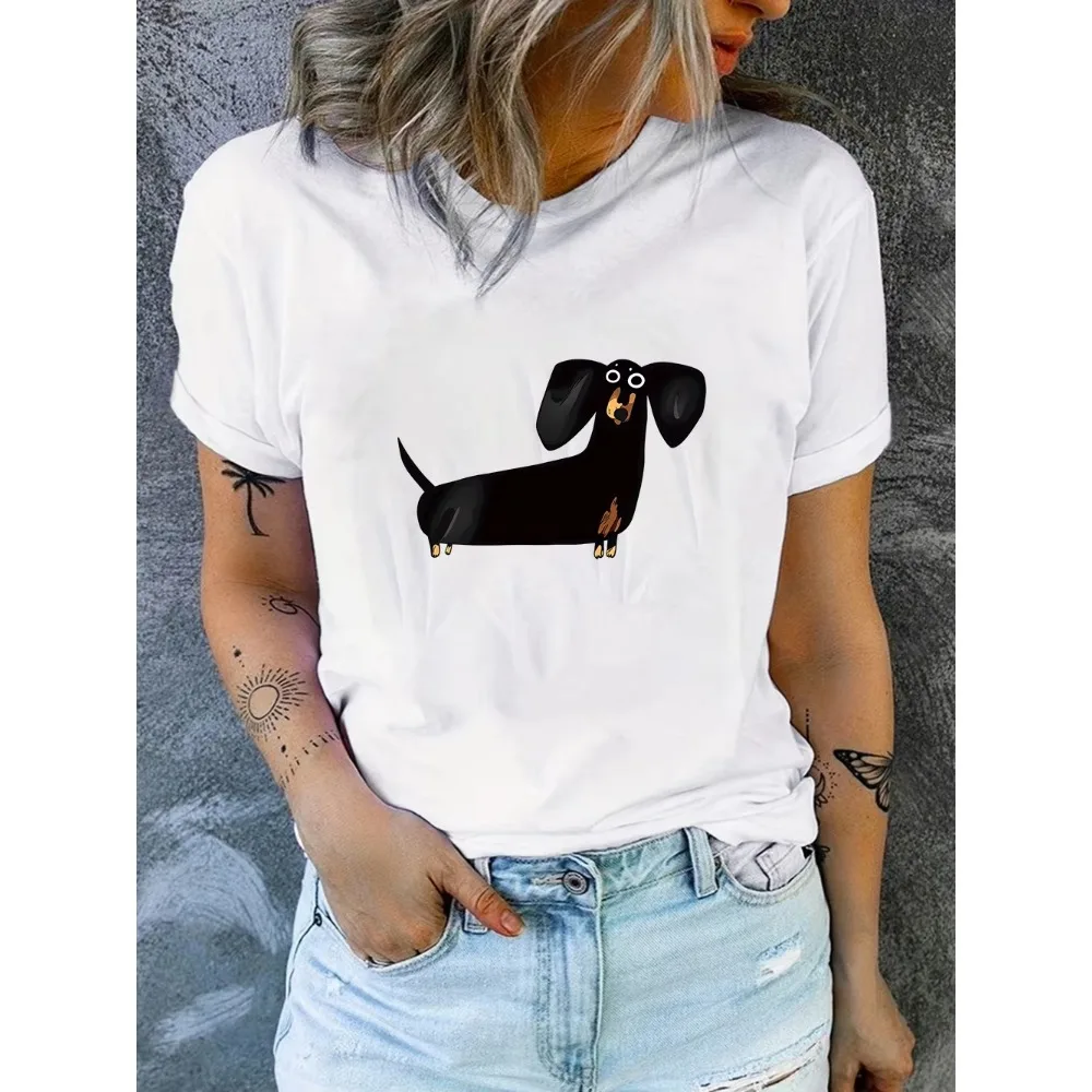 Black and Tan Dachshund with Heart Retro Y2K Funny T-Shirt Men's Summer Cute Cartoon Wiener Dog Fashion Tee Top Casual Tops 2k