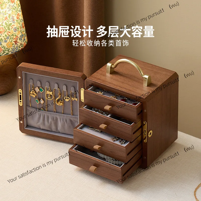 Wooden gift Qixi Festival Fanhan Valentine's Day high-end wedding jewelry box gold jewelry with lock storage box Chinese new
