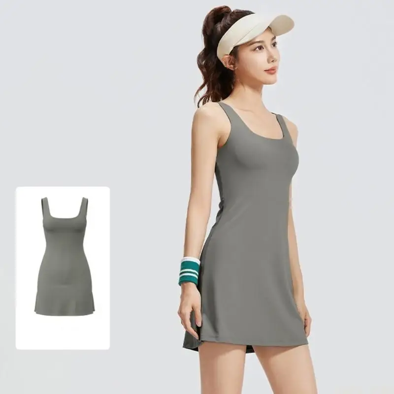 U2JB Stretchy Workout Dress For Women Athletic Dress With Inner Shorts for Fitness