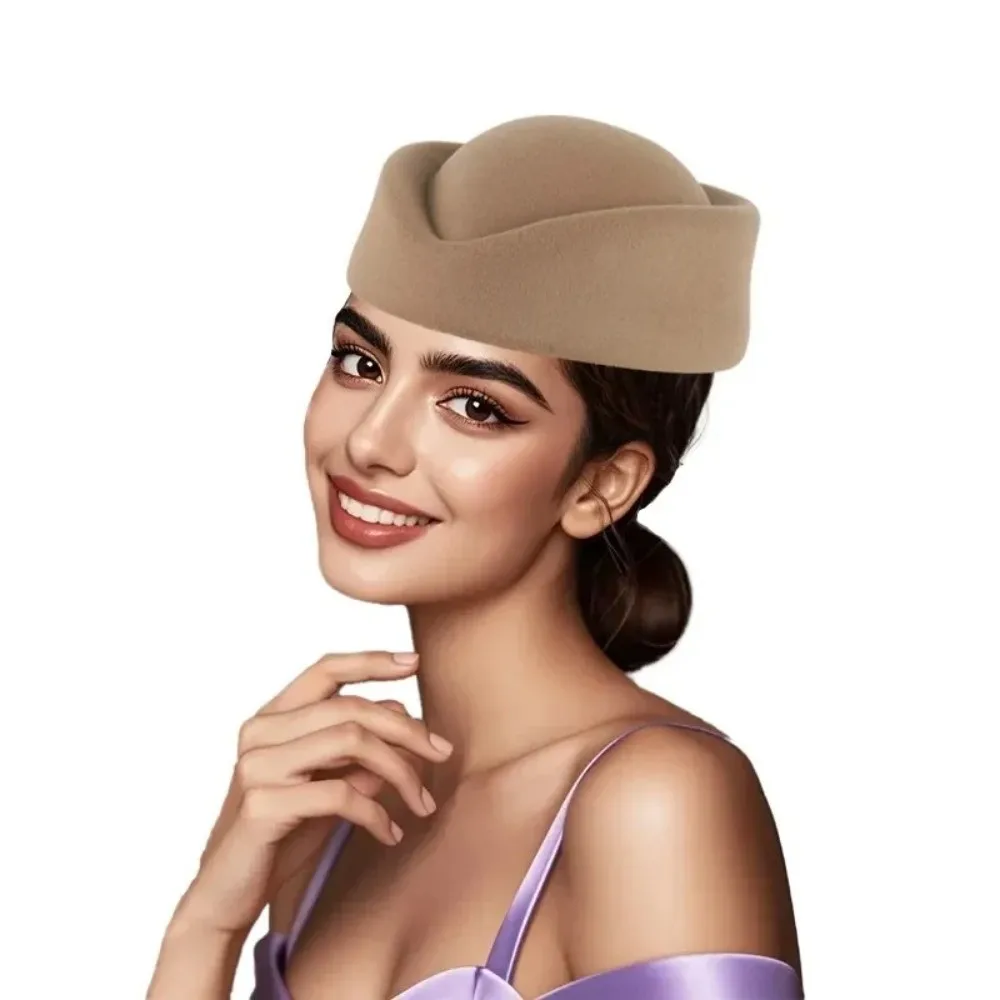 Versatile British Retro Top Hats Formal Solid Felt Beret Concave Top Flight Attendant Hat Women Headwear