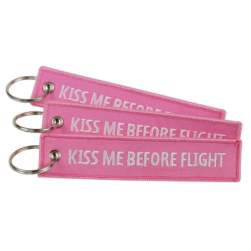 KISS ME BEFORE FLIGHT Car Key Chain Embroidery Aviation Gifts Keyring Key Tag Holder for Motorcycles Keychain Auto Accessories