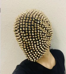 Thorn Diamond Rivet Punk Full Face Mask Night Club Dance Cosplay Halloween Masks Fashion Rhinestone Mask Hood Helmet