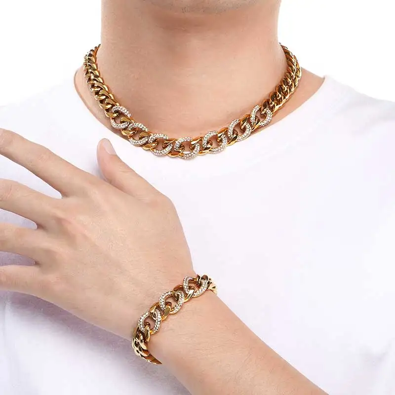 Cuban Link Chain Stainless Steel Necklace Waterproof 18 K Gold Plated Punk Men Women  Silver color Jewelry DIY Accessories