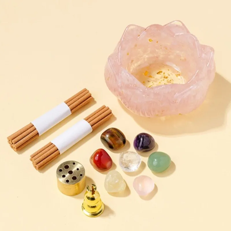 ​​​​​​​Natural Amethyst Crystal Chip Lotus Bowl Set Incense Holder for Meditation Yoga Aromatherapy and Energy Cleansing