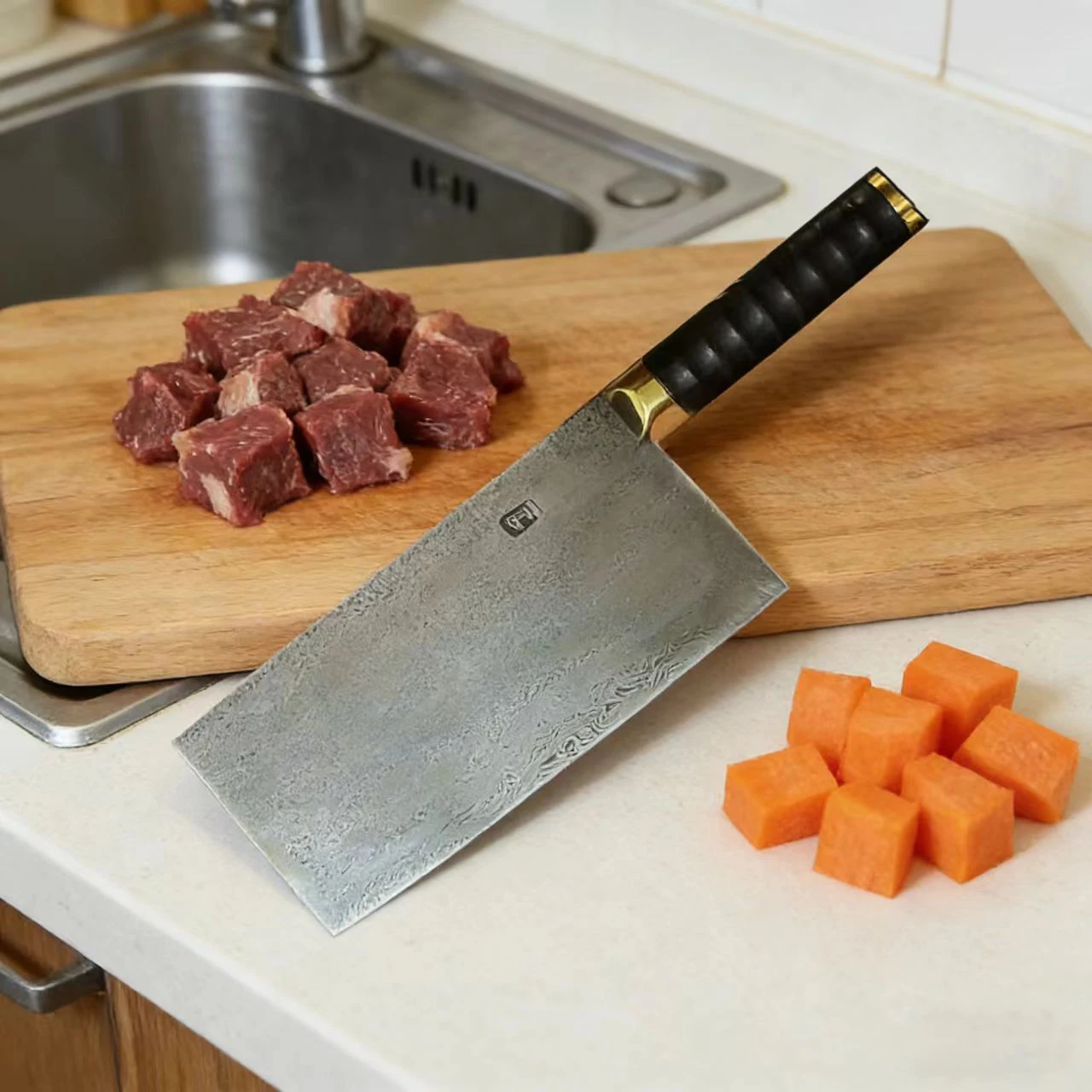 8 Inch Slicing Knife Handmade Damascus Steel Blade Cleaver Meat Cutting Vegetables High-carbon Steel Kitchen Knives Ebony Handle